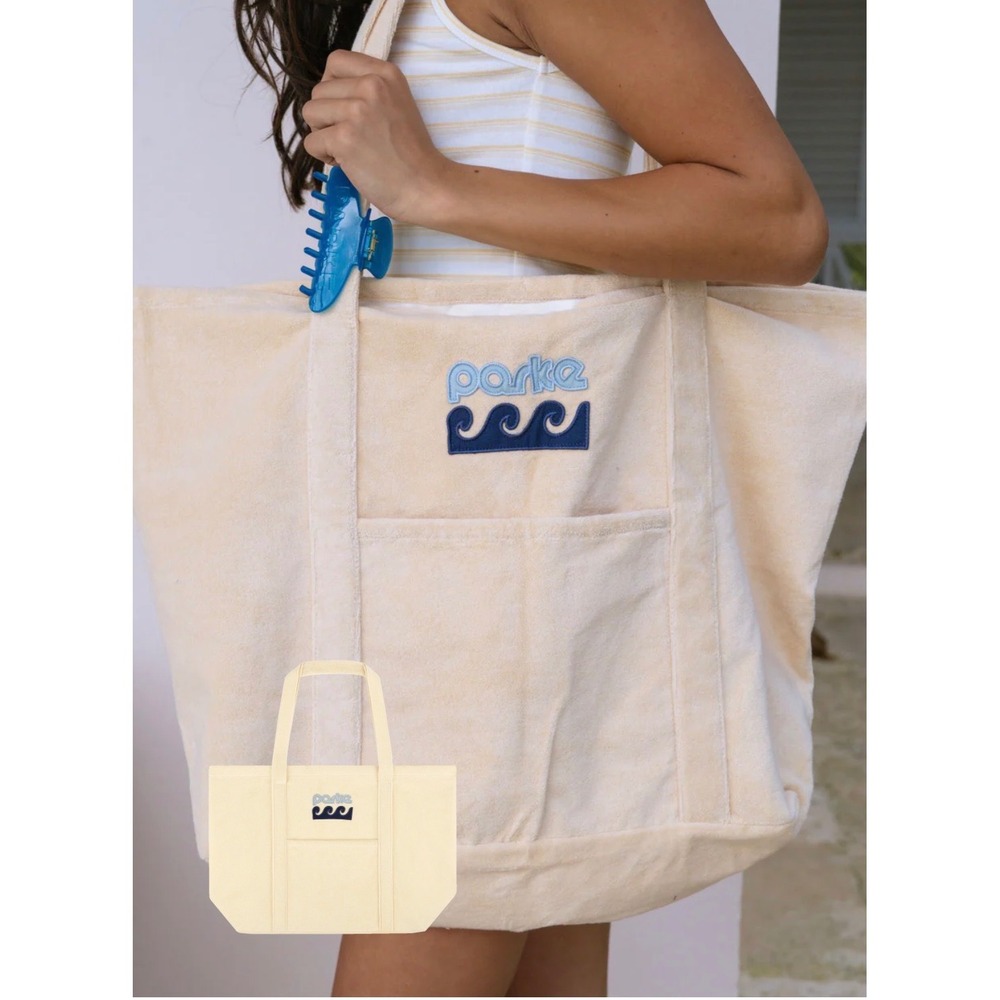 PARKE Towel Terry Tote Bag Cotton Blend New NWT Sold Out Cream Beach Trend